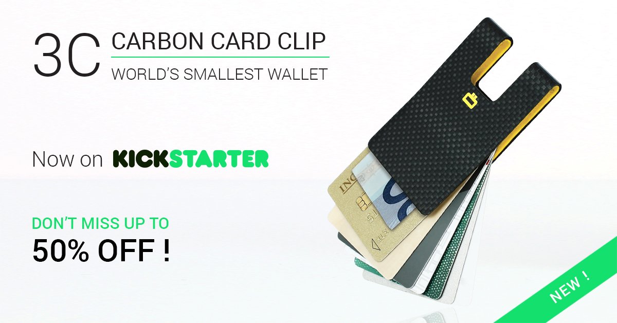 Ogonwallets's tweet photo. https://t.co/Fv5FQTEvdj
3C : Carbon Card Clip
Now available on Kickstarter. Be the first to get 50% off ! https://t.co/PqbNchIhwG