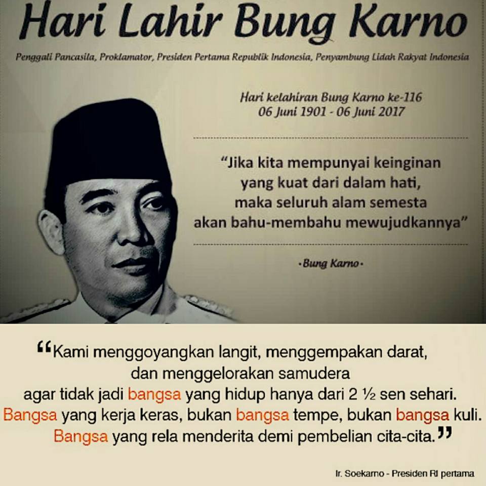 NU_bersatu's tweet photo. Selamat Harlah sang Putra Fajar, Bapak Bangsa dan Presiden Pertama Republik Indonesia.

6 Juni 1901-2017
#BungKarno #HarlahBungKarno https://t.co/NE29s0jgzD