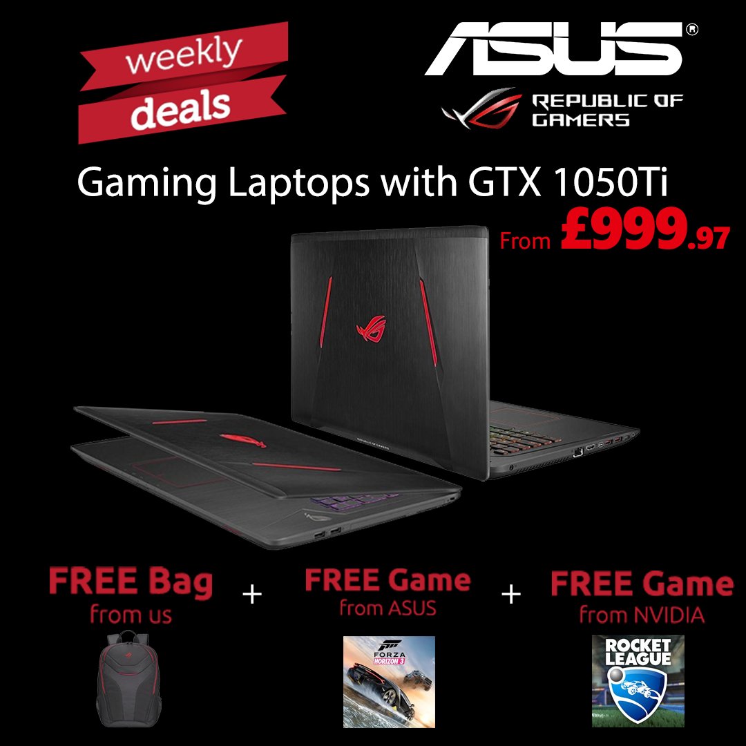 SaveOnLaptops's tweet photo. Weekly Deal! get an @ASUS_ROG Gaming Laptop with GTX 1050Ti from only £999.97! With Free Bag and Games as well! - https://t.co/8hUMy44R25 https://t.co/tGfwyV591x