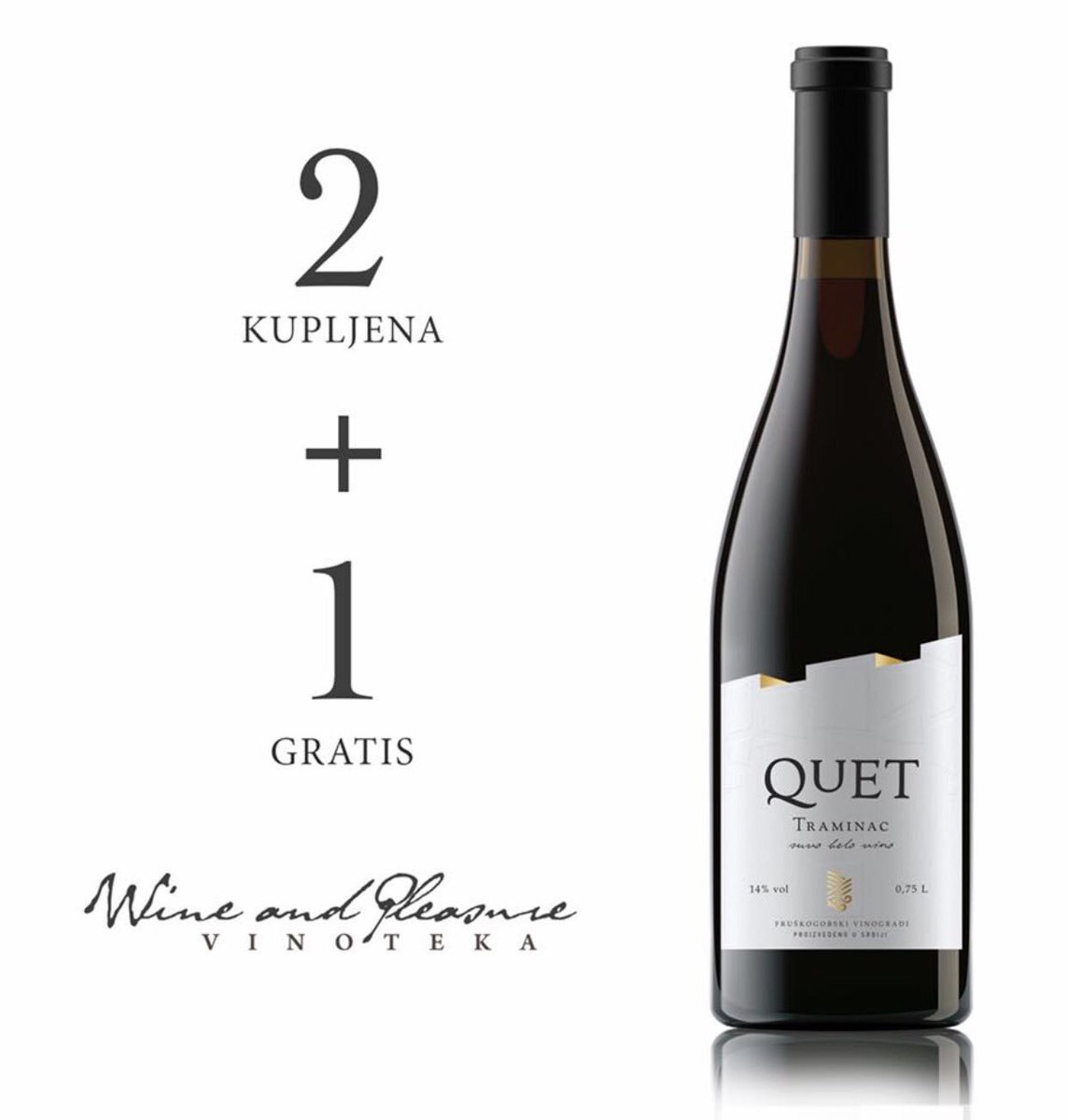quetwine's tweet photo. U toku je promocija Quet vina u vinoteci Wine & Pleasure, u Beogradu. Za dva kupljena Quet vina treću bocu dobijate besplatno! #quet #fruvin https://t.co/pOy9HrBRN7