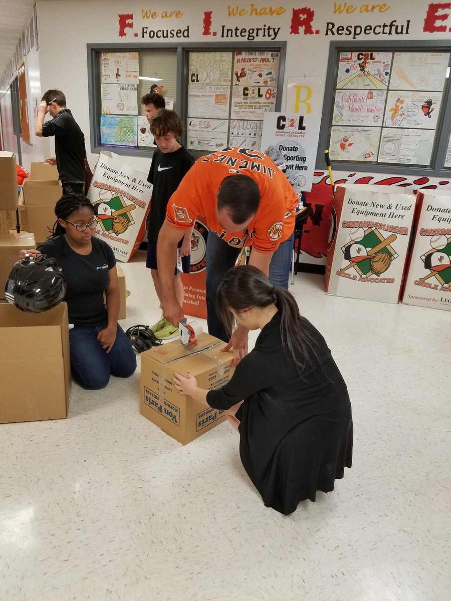 PappyScience's tweet photo. Packing up donations to send to kids around the world. @hcpss_dms @Orioles @OrioleAdvocates #givingback #studentservicelearning #GoO's https://t.co/cNrAXBZoLg