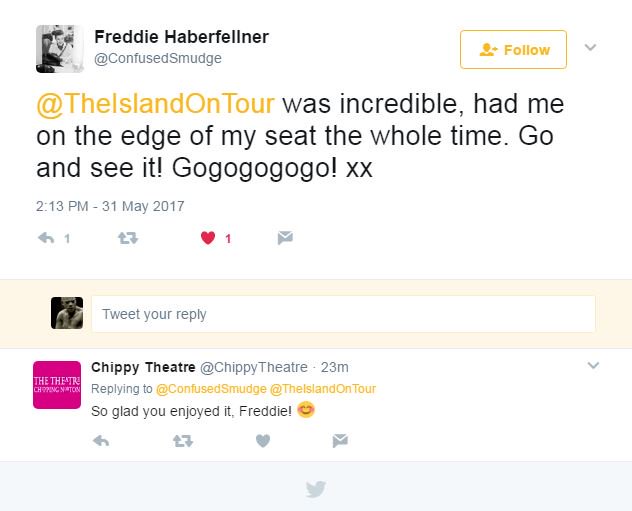 TheIslandOnTour's tweet photo. Have you gone, gone, gone yet? Go &amp; see some theatre this weekend - it's good for you! Tickets: https://t.co/JSNN1jpJkt #theisland #ontour 🎭 https://t.co/W0Lp5rDcPx