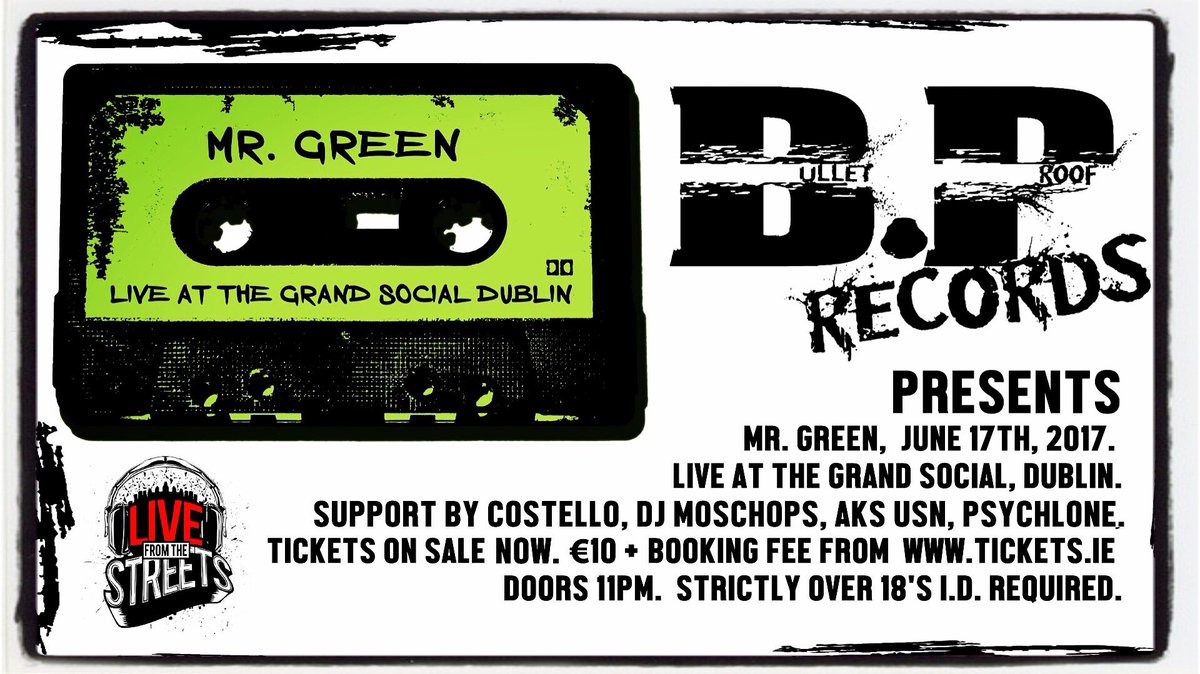 BulletRcrds's tweet photo. @greenhiphop @BulletRcrds @harrymoschops @JCosmellow @TGSDublin #MrGreenLiveDublin #BulletProofRecords #HipHop #MrGreen #IrishHipHop #LFTS https://t.co/lTTUONFqy5