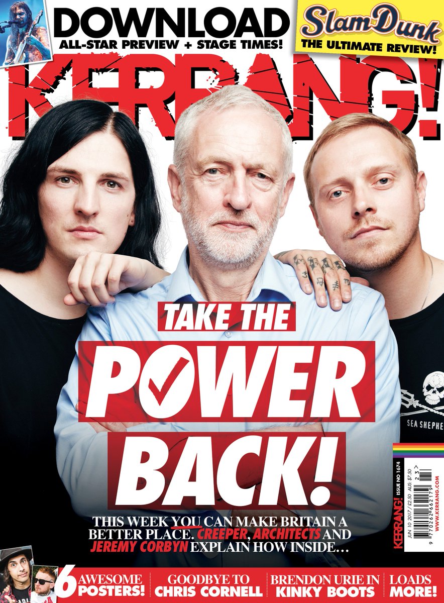 KerrangMagazine's tweet photo. THIS WEEK'S ISSUE! Creeper, Architects and Jeremy Corbyn explain how you can make Britain a fairer place… https://t.co/Va4t4XvSQR https://t.co/dFOSwvYbPo