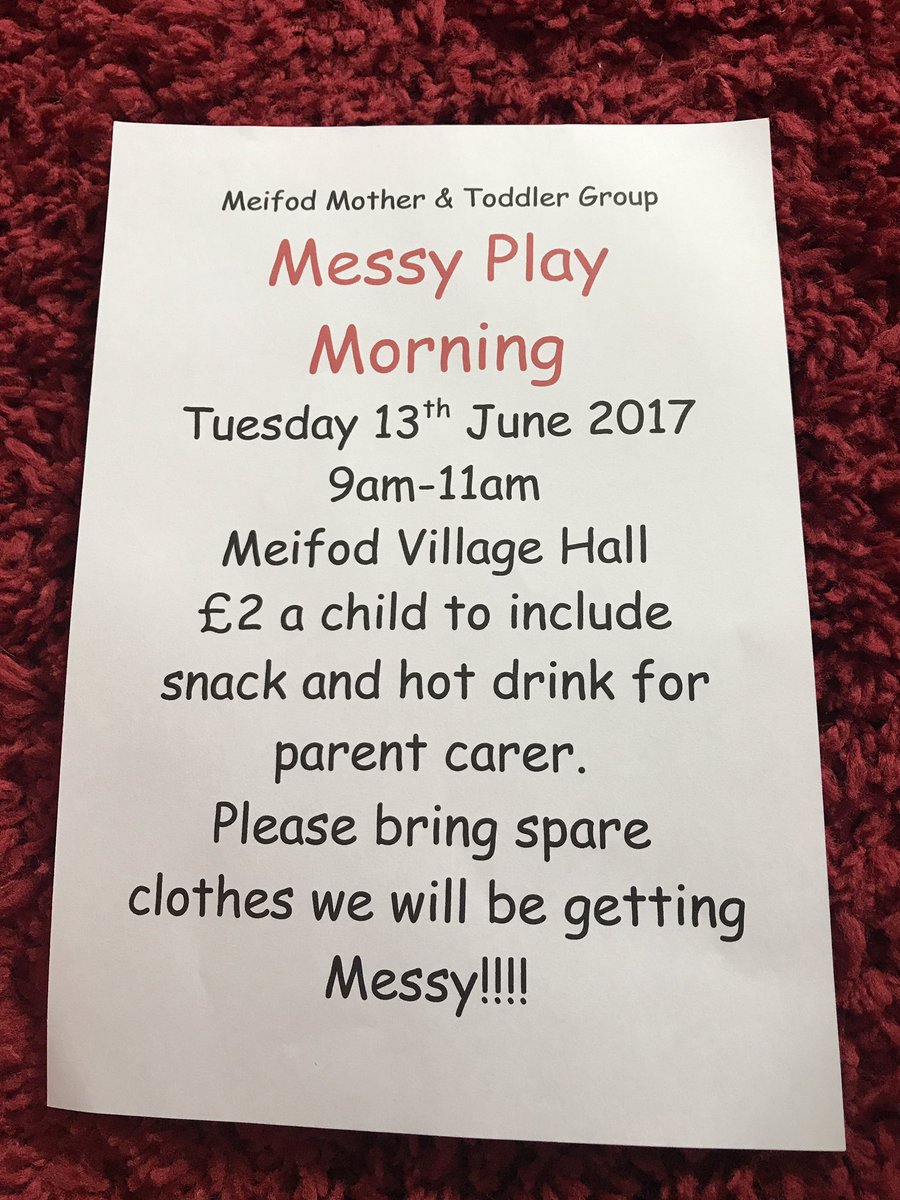 MeifodPlaygroup's tweet photo. We have so much mess planned for next Tuesday at mother and toddler group all welcome https://t.co/FmrxuAaImg