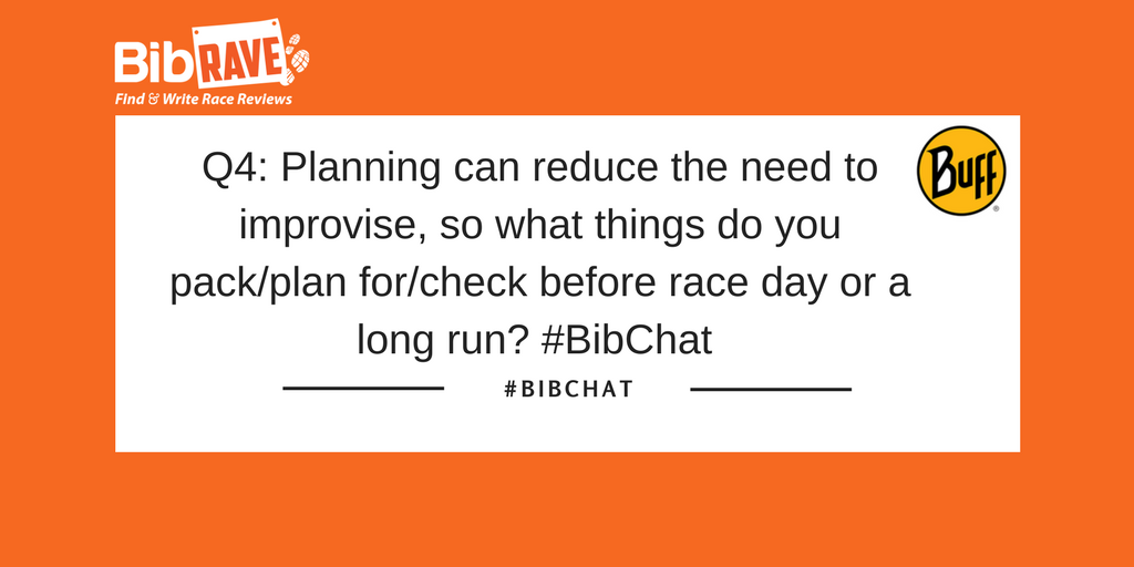 BibRave's tweet image. Q4: Planning can reduce the need to improvise, so what things do you pack/plan for/check before race day or a long run? #BibChat
