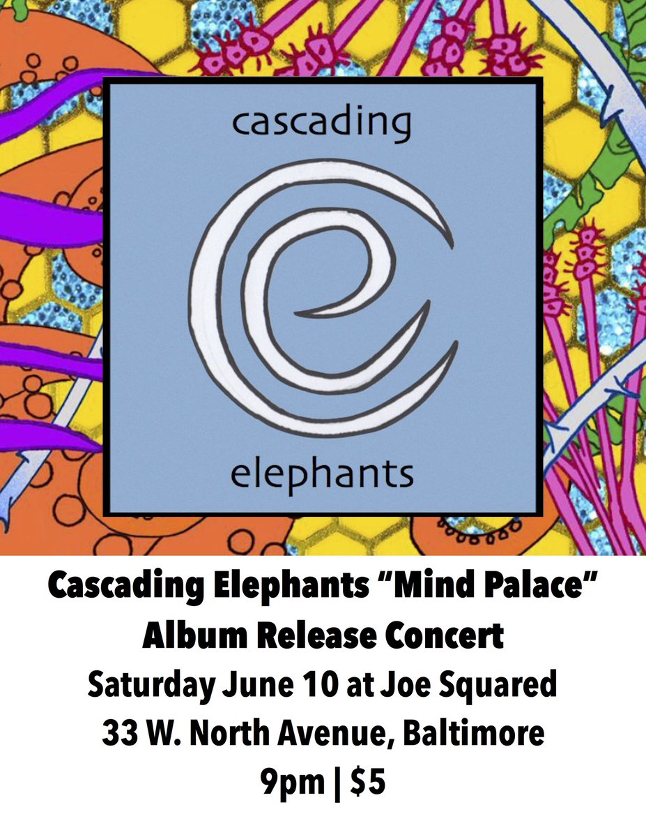 trunkshowrecs's tweet photo. Cascading Elephants album release show: SATURDAY at Joe Squared!

9pm | $5

#baltimore #baltimoreconcerts #joesquared #stationnorth #music https://t.co/3U9iZo5XAN