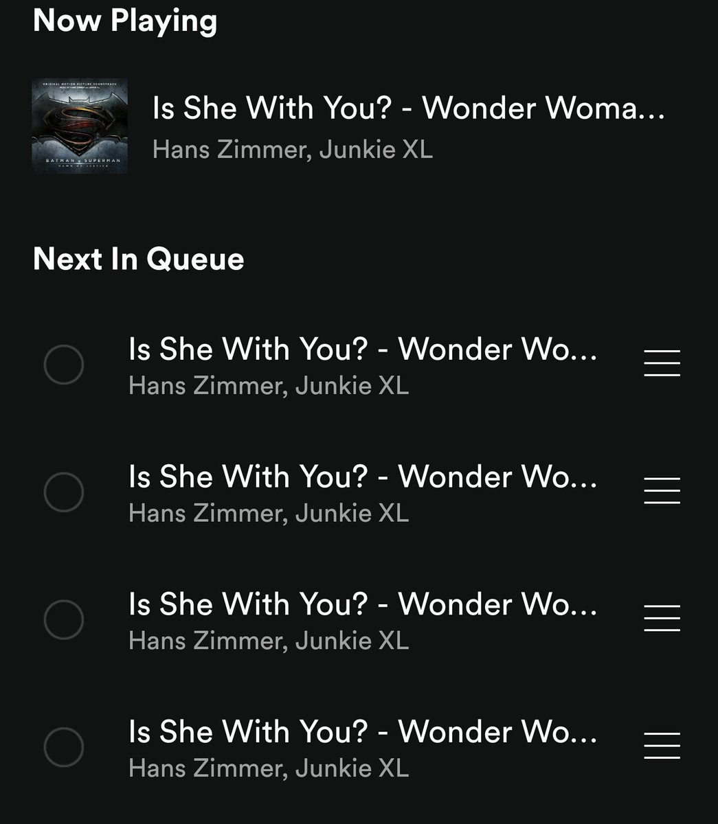 LordkingnickIII's tweet photo. Shout out to @Heylookabaldis for queueing the theme song to wonder woman at least one hundred times on my Spotify. https://t.co/mmDeh2HPkm