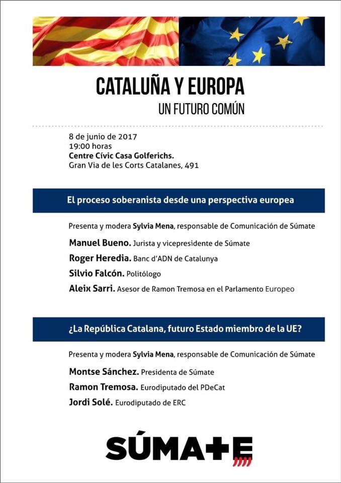 sumate_asoc's tweet photo. El jueves hablaremos sobre el futuro común de Cataluña y Europa. Te esperamos! https://t.co/fTwLizw9kI