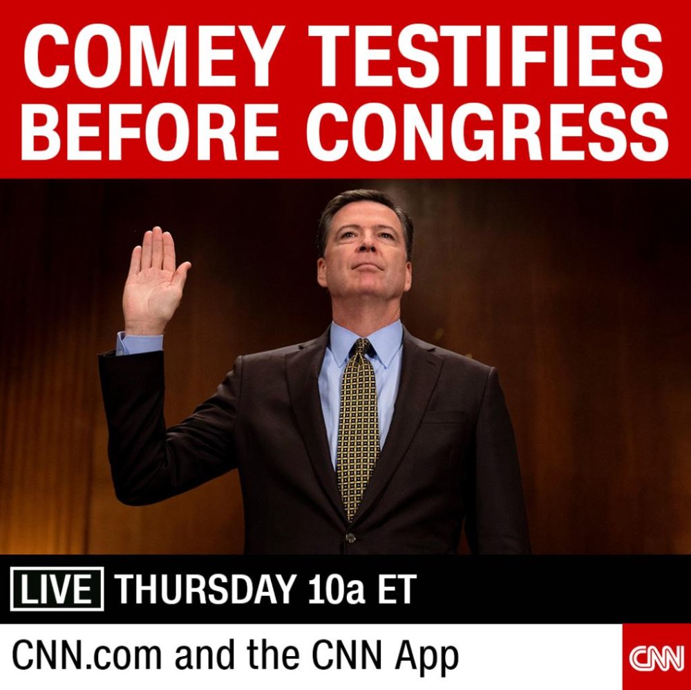 CNN's tweet image. Here's how you can watch fired FBI Director James Comey's testimony this Thursday cnn.it/2rxwtCR