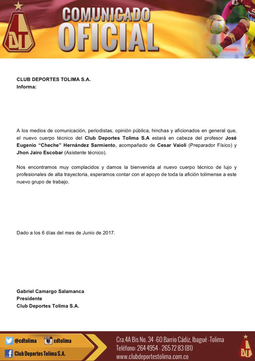 TertuliaIbague's tweet photo. @cdtolima confirmó a José Eugenio 'cheche' Hernández como nuevo timonel del elenco 'pijao'. https://t.co/F0mBRAX92G