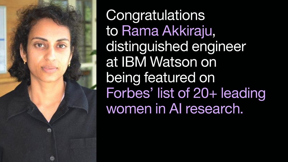 IBMwatsonx's tweet photo. .@IBM engineer @rama_akkiraju on list of 20+ leading women in #AI research by @Forbes: https://t.co/VnTAlXSc1u #womenintech #womeninSTEM https://t.co/7WuB0La6k4