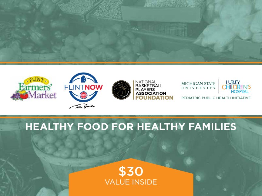 FlintNow's tweet photo. Tom Gores’ FlintNOW, the NBPA and the Pediatric Public Health Initiative Give Flint Families Access to Healthy Food https://t.co/WZKE5COzxu https://t.co/j0YoQRJENH