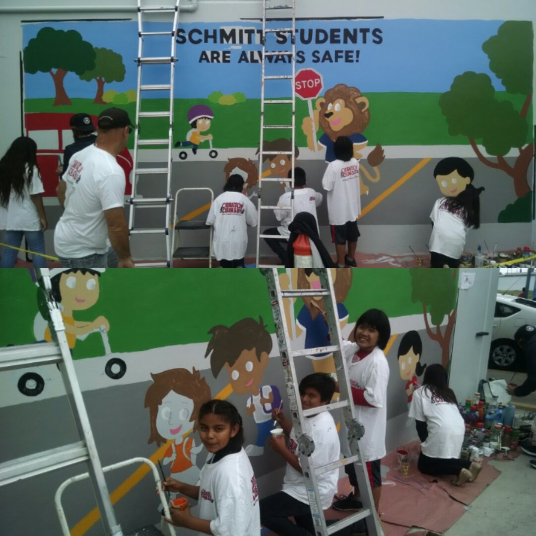 SchmittElement1's tweet photo. 5th graders contribute to mural project to beautify our campus @SchmittElement1 @westminstersd https://t.co/rvH1yyvZxU