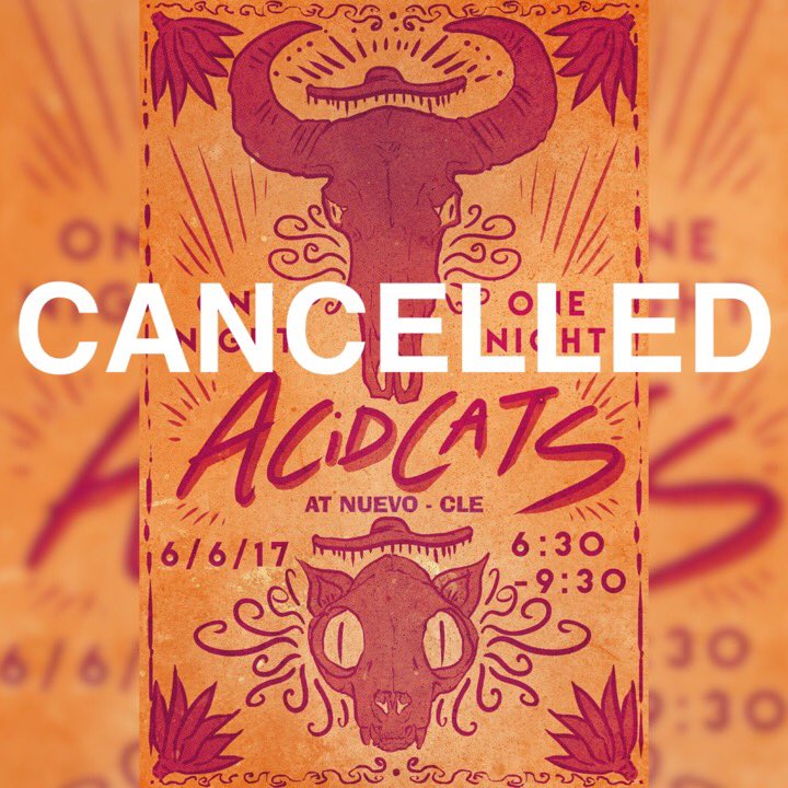 AkronAcidCats's tweet photo. Tonight's show at @NuevoModMex (CLE) has been cancelled due to weather!!

We're back on Oct 10th so save the date! https://t.co/sE3mlxfclV