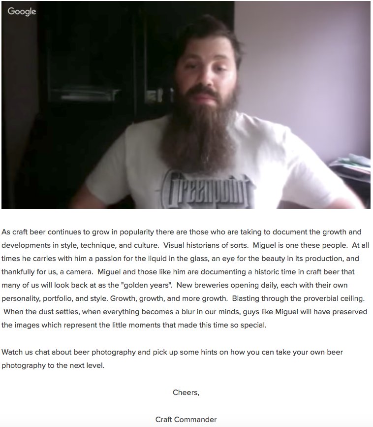 TheBeerTrekker's tweet image. I was honored to join in a conversation with my friend Marco Leyte-Vidal of @CraftCommander to talk #Beertography
craftcommander.com/conversations/…