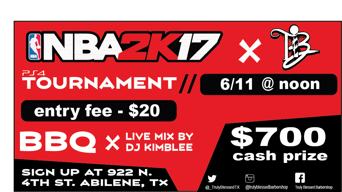 _TrulyBlessedTX's tweet photo. NBA 2K17 TOURNAMENT THIS SUNDAY!!!! COME OUT AND HAVE SOME FUN WITH THE TRULY BLESSED BOYZ!!! CAHS PRIZE TO THE WINNER https://t.co/saXsJShiEj