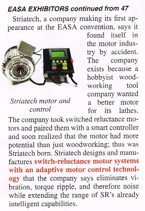 striatech's tweet photo. We're loving this blurb from @ElecAppMag on our #switchedreluctance #motor. Now even more excited for @easahq's show in #Tampa June 25-27! https://t.co/9B36zIdkfx