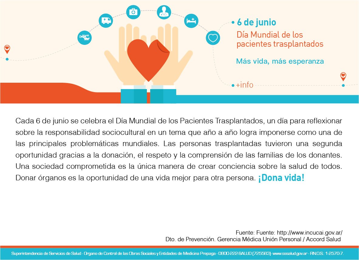 6 de junio: Día Mundial de los pacientes trasplantados. Más vida, más esperanza. 
  accordsalud.com.ar/modulos/instit…