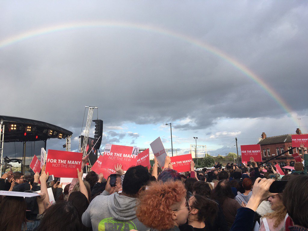A rainbow greeting a message for change