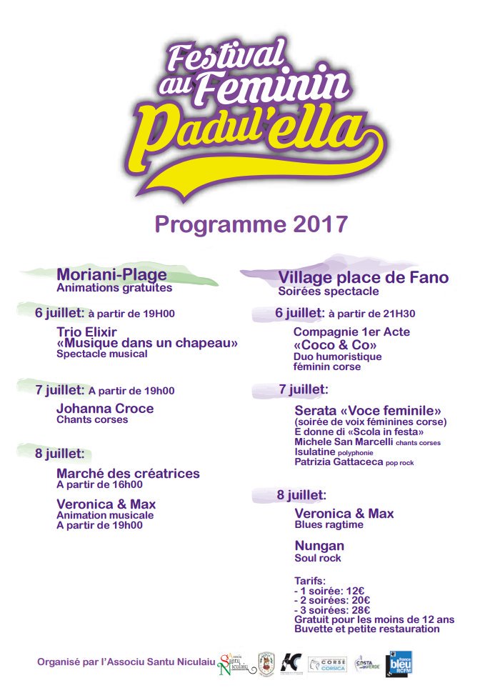 GiabiconiF's tweet photo. #ELLA#Festival au féminin "PADUL'ELLA"
5èmeEdition, les 6, 7 et 8 juillet#SanNicolao&amp;Moriani-Plage https://t.co/n1zNb3cgd2