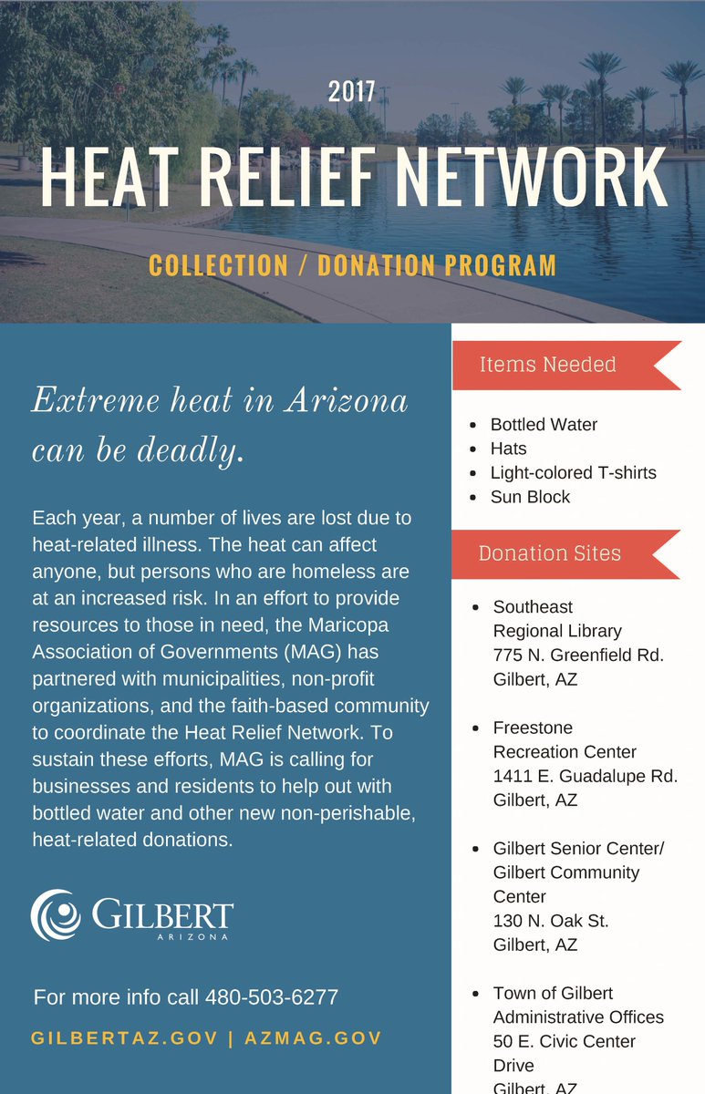 GilbertYourTown's tweet photo. It's nearly #summertime and #GilbertAZ is seeking donations for the Heat Relief Network. Learn more: https://t.co/nn70NG2Qws ☀️☀️☀️ https://t.co/m7Qp8LYsFT