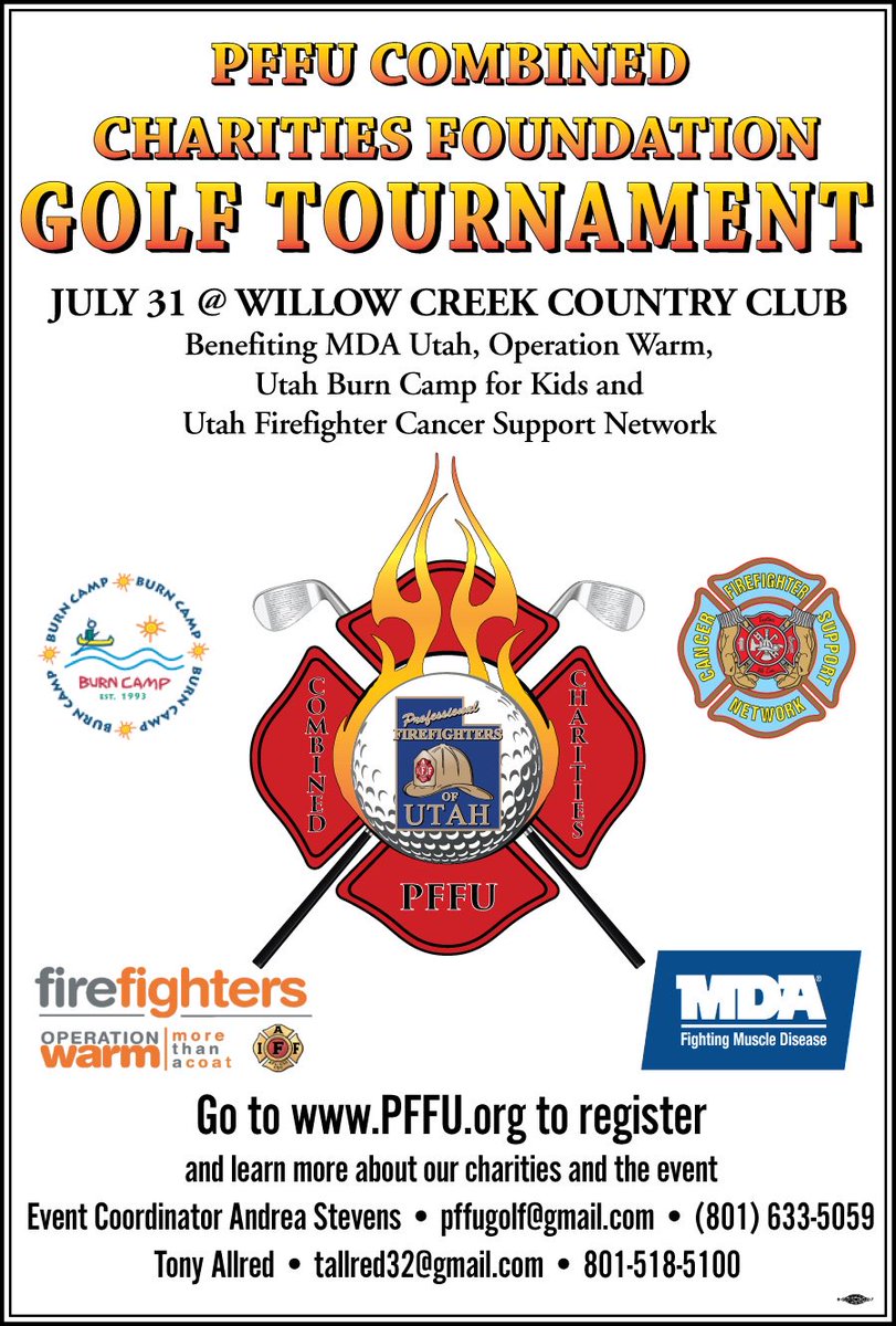 ChiefLieb's tweet photo. #PFFU is hosting a golf tournament to benefit #MDA #OperationWarm #UtahBurnCampforKids and #UtahFirefighter CancerSupport Network. Join us! https://t.co/7jed5kNHgs