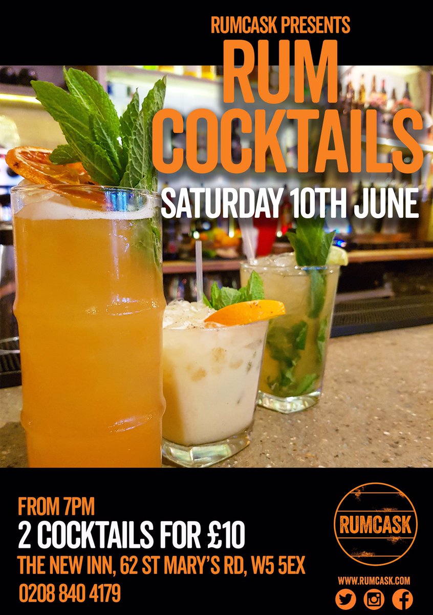 RumCask's tweet photo. 🍹🥃🍹Cocktail Time!!!🍹🥃🍹
Sat 10th June - Rum Cocktails: 2 for £10!
Thu 15th June - Rum Tasting: 6 Rums/£10 https://t.co/EqPgJoeSfb #EalingHour https://t.co/qukwImws0i