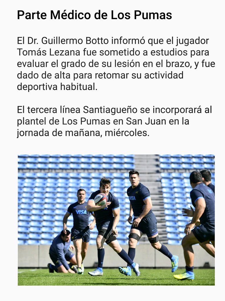 #CopaICBC 
Parte Médico de <a href="/Tomilezana/">Tomas</a>  que se suma al plantel. 
#PumasenSanJuan