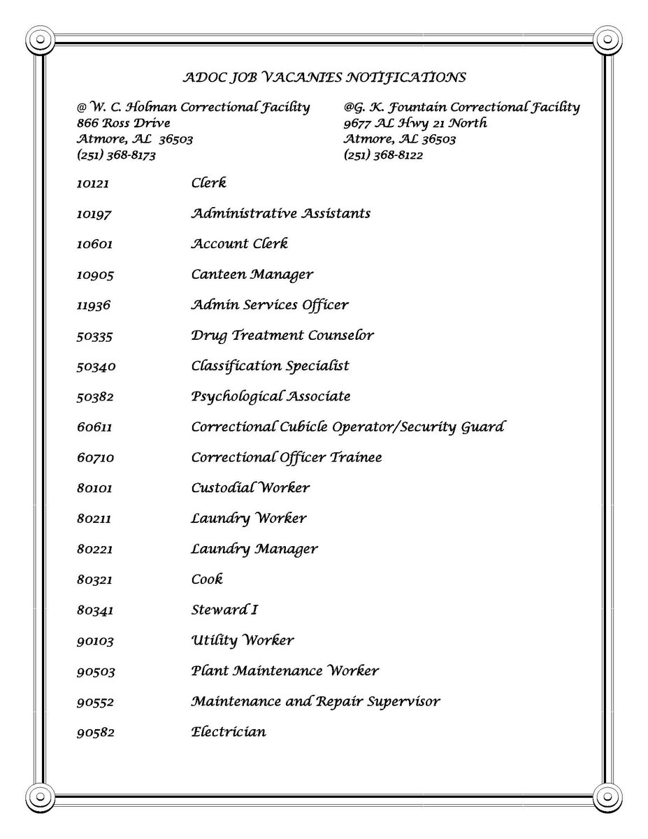 ALCorrections's tweet photo. ATTN #ATMORE Holman Correctional Facility is hosting an ADOC #jobfair JUNE 13 at ATMORE CITY HALL from 10-2! https://t.co/DD5CMB6jEN