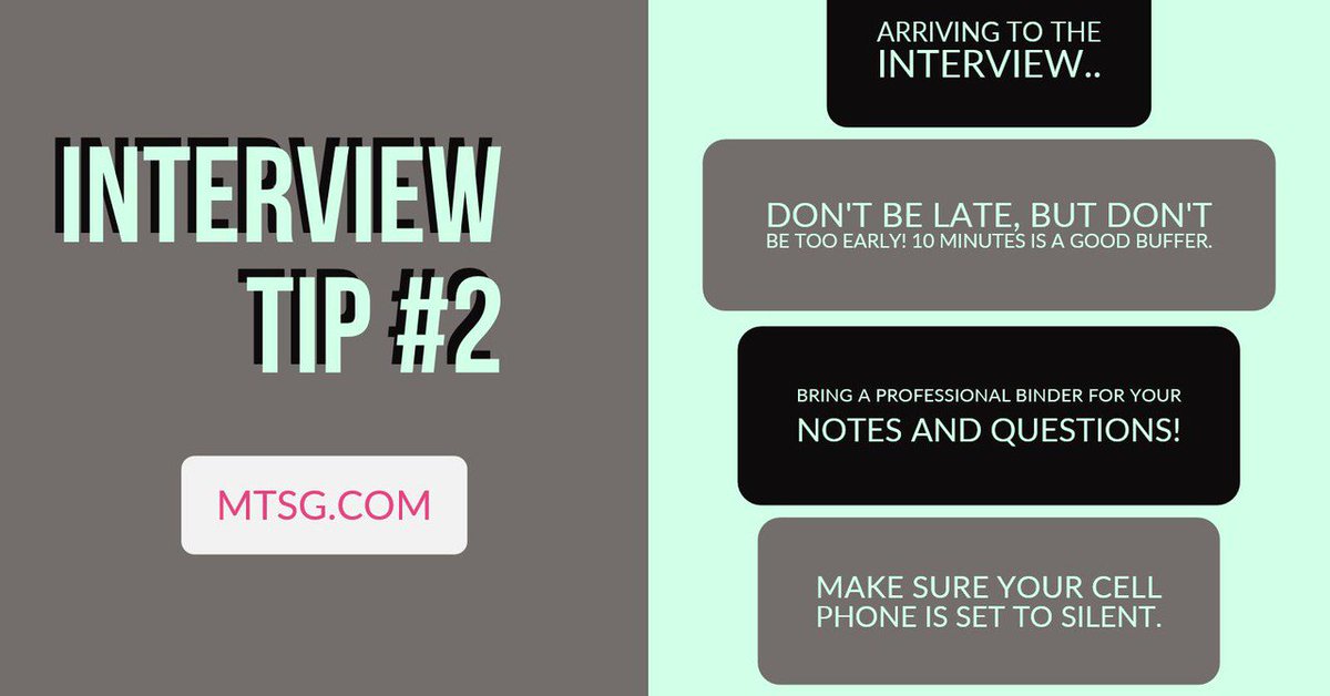 MTSGStaffing's tweet photo. Today's #InterviewTip! Check back tomorrow for tip #3! #InterviewPrep #InterviewTips https://t.co/T6OSbhKTM2
