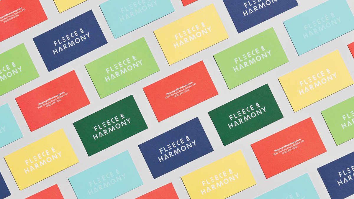 New brand identity for <a href="/fleeceharmony/">Fleece & Harmony</a>, a woolen mill in Prince Edward Island focused on untreated yarn from local fibre.
