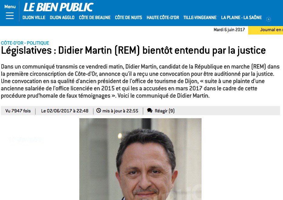 Didier MARTIN,

Accusé de faux témoignage ayant conduit à 1 licenciement abusif!

#MoralisationViePublique #EM
#legislatives2017 #circo2101
