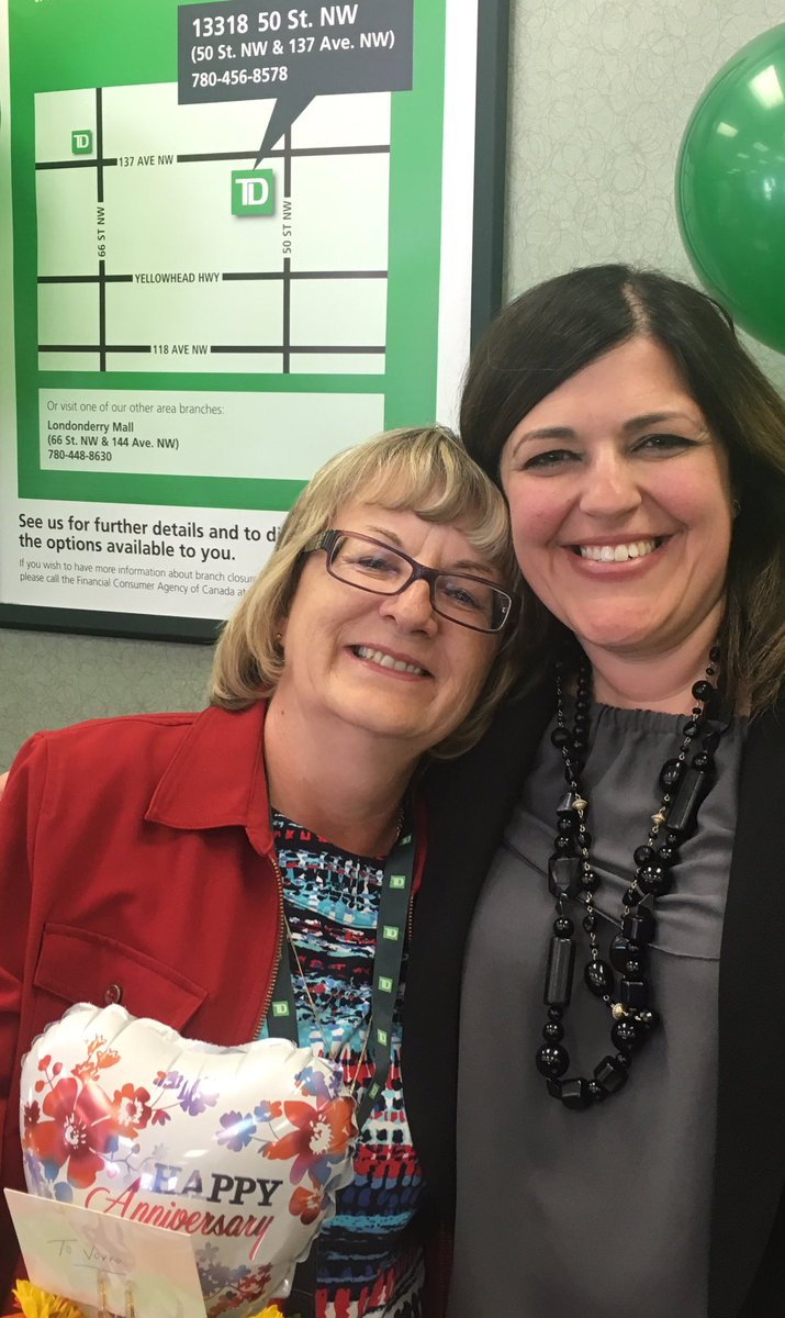 Happy 40th <a href="/TD_Canada/">TD (Canada)</a> anniversary Verna! Thank you for your 40 years of service! <a href="/scottcorbett_td/">Scott Corbett</a> @ahmed_TDBank @BrianGervais_TD