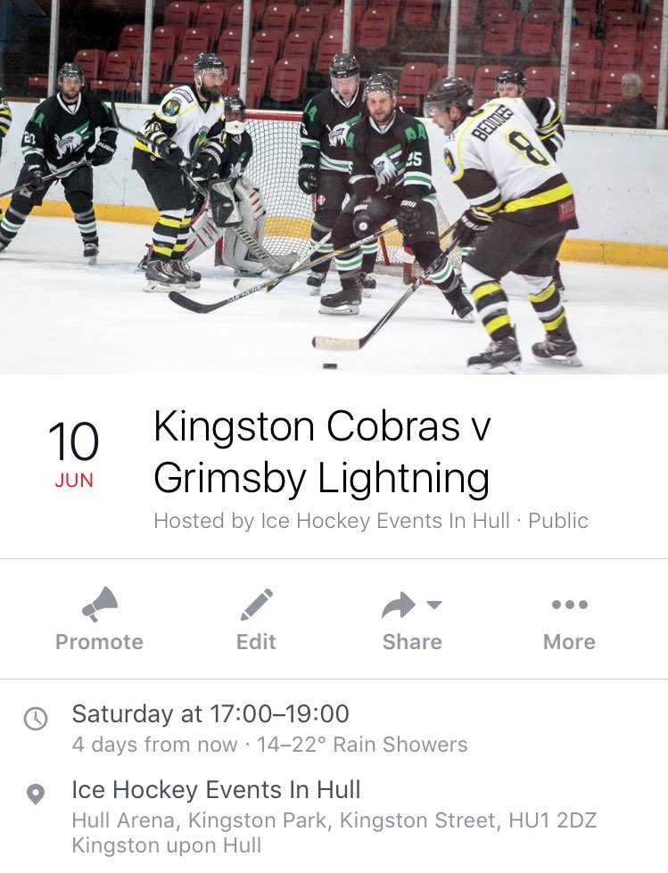 Games this weekend...

Saturday 10th June 2017

<a href="/KingstonCobras/">Kingston Cobras</a> v Grimsby Lightning 

FO 17.00 (5.00pm)

Free Entry 😃🏒🥅

#HockeyInHull