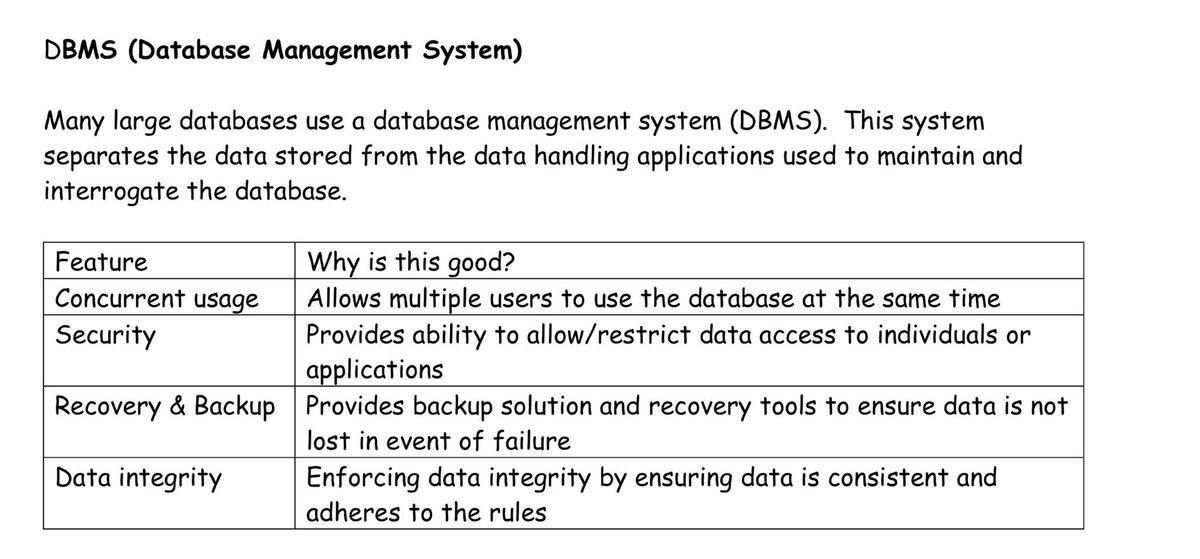 rusheymeadComp's tweet image. Top Tip! Features of a DBMS #CompRevision