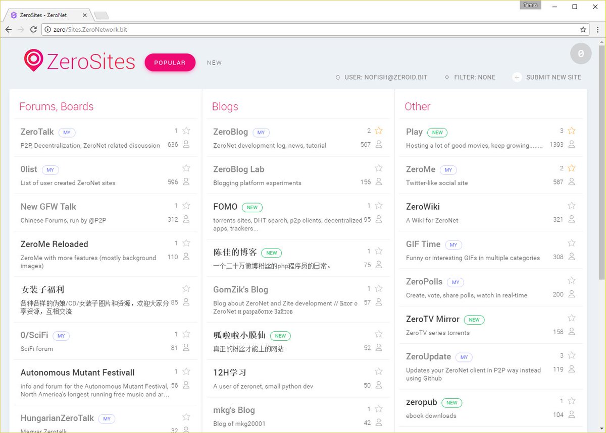 I'm working on new site that helps find user created ZeroNet pages.
Please add your favorite sites, post suggestion of categories and ideas!