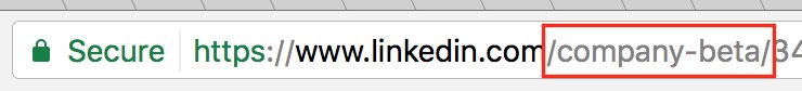 TenacityTrent's tweet photo. Today's evidence that we've all been tricked into using a beta version of LinkedIn: the company page url string. #UnbreakLinkedIn https://t.co/l5V1u0cjjB