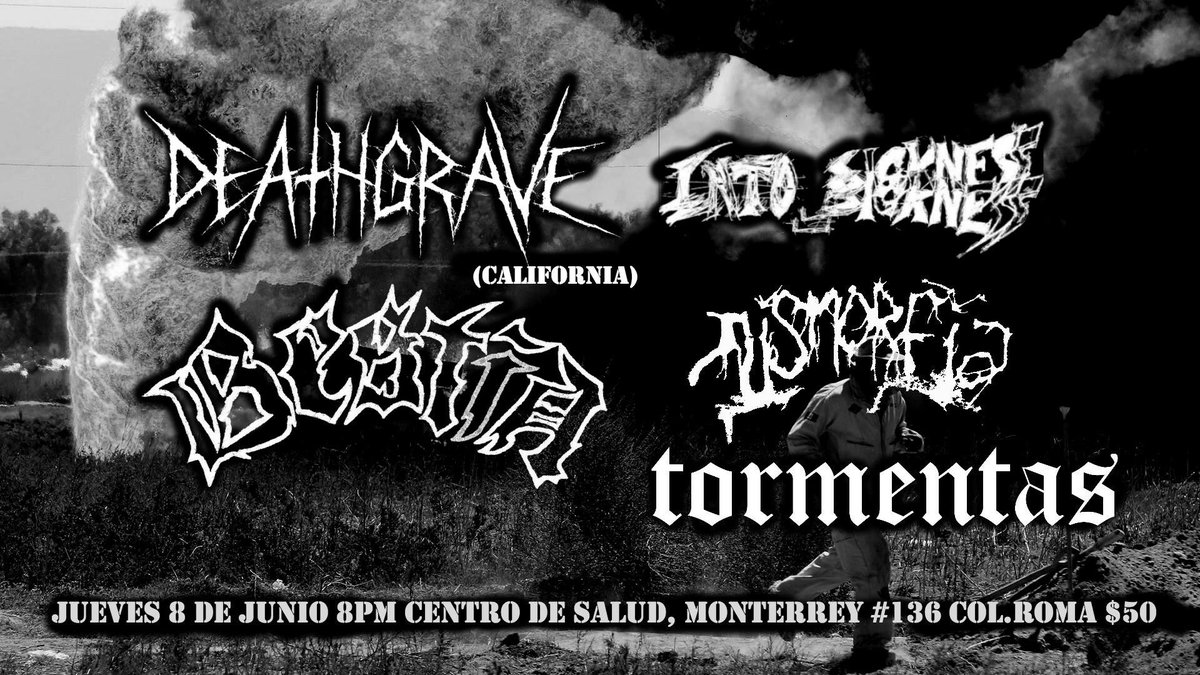 lxsgrises's tweet photo. El Jueves inicia la gira de #Deathgrave de California en el centro de salud junto a #Bestia #Dismorfia #IntoSickness y @rocktormentas https://t.co/IMccKxRWG4