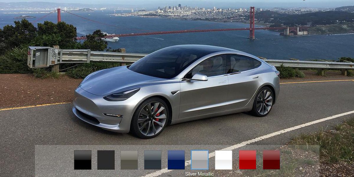 ElectrekCo's tweet photo. Tesla Model 3 configurator is going online in 'late July' with very few options at first, says Elon Musk https://t.co/ry0hT4jsML https://t.co/nXLFb3M9Nn