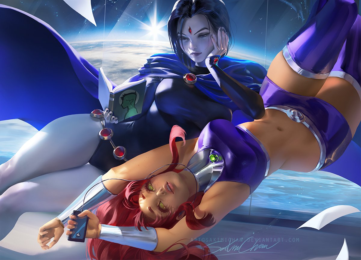SakimiChanArt's tweet photo. pdate take on #Raven and #starfire from #teentitan ^_^ old childhood favorite !
 PSD+3-4k HD jpg,steps,vid etc>https://t.co/hCaXYaNdP6 https://t.co/5TCaitJsXD