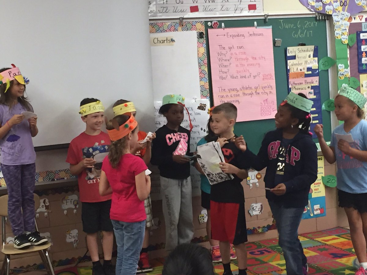 Mrs_Funkhouser's tweet photo. Play rehearsal is going well! Preparing for Thursday at 2:30. #readerstheaterfun @BCPS_ELA @RedHouseRun https://t.co/tSuI4NAmRj