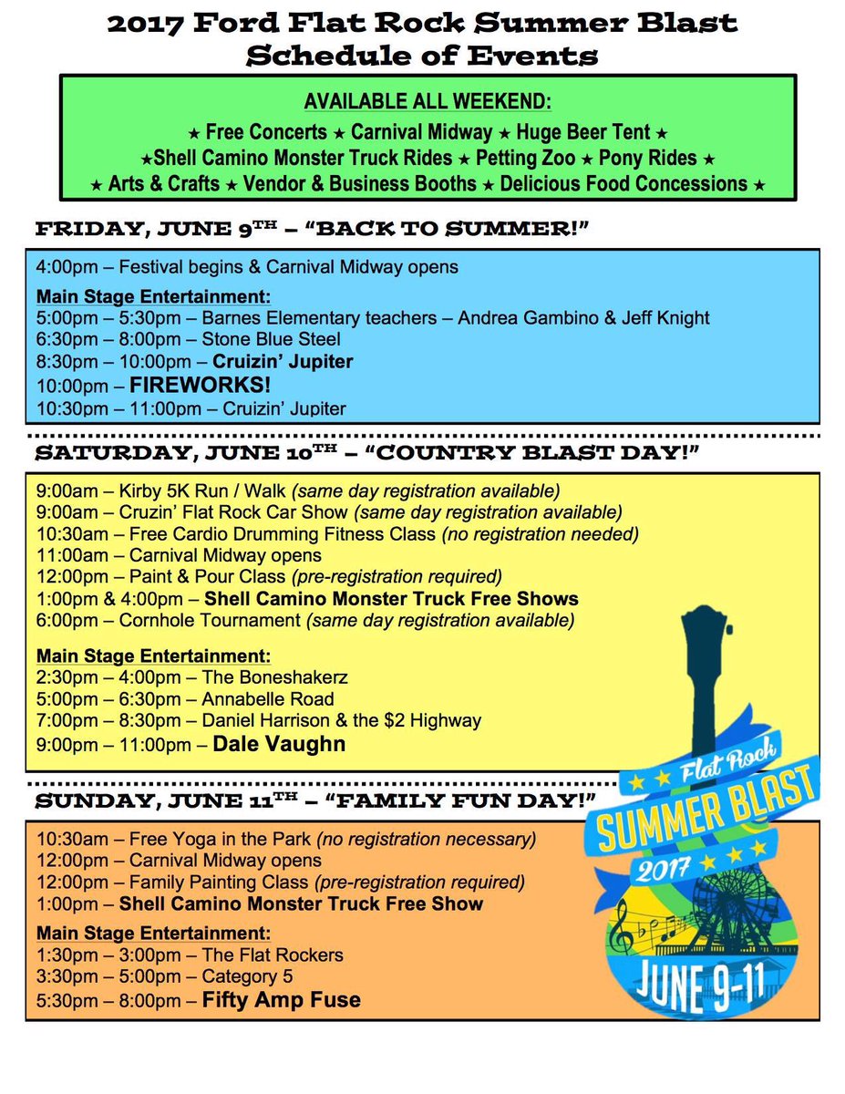 frriverfest's tweet photo. THIS WEEKEND! #flatrocksummerblast #flatrockmi #downrivermi #michiganfestivals #puremichigan #fiftyampfuse #cruizinjupiter #dalevaughn https://t.co/WN0dHmjlyR