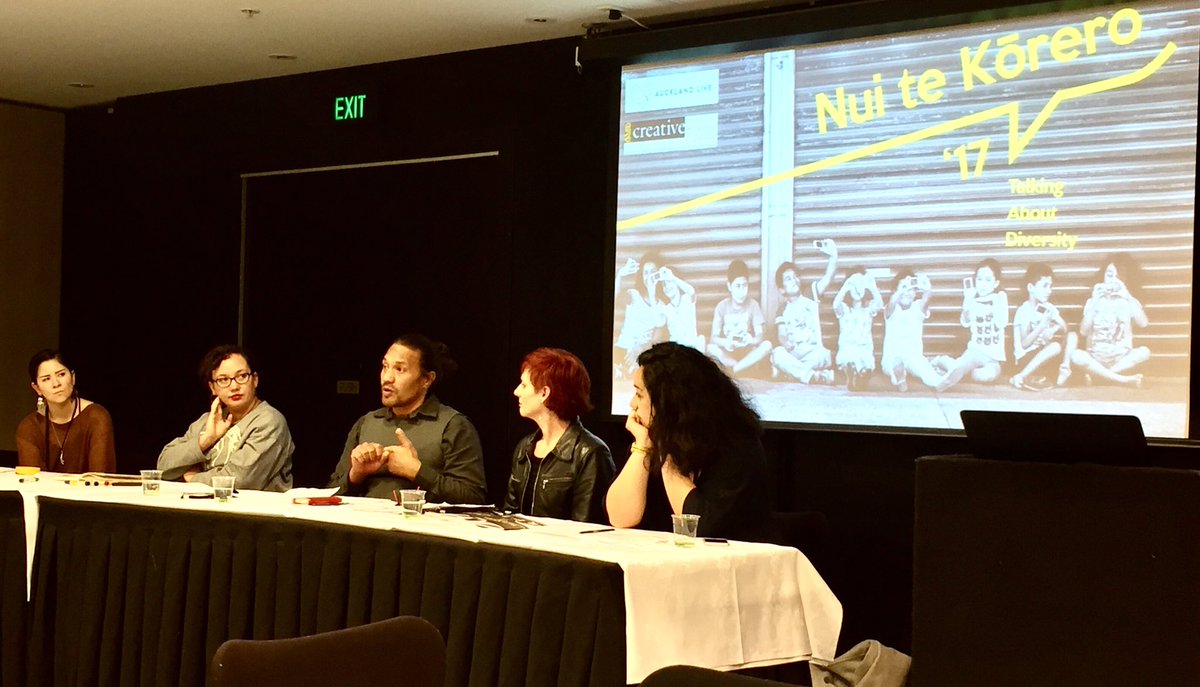 JaneBlackmoreNZ's tweet photo. Great panel discussion A Vision of Inclusivity. Fantastic to hear from @TouchCompass @katchap77 &amp; #RodneyBell #NuiteKōrero #Diversity #Arts https://t.co/FPNON4f2pA