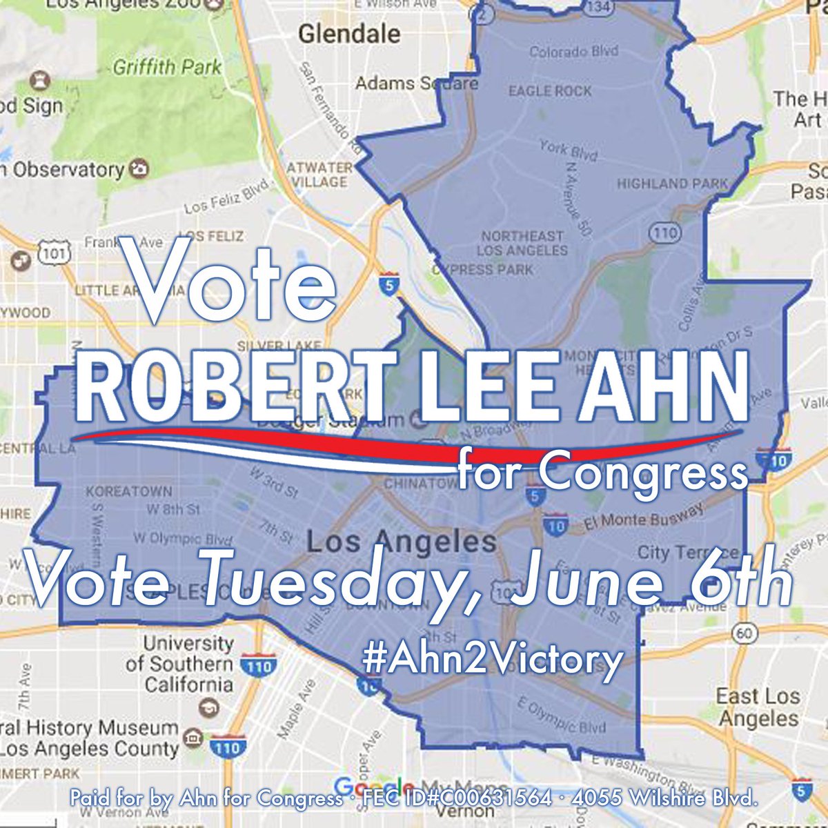 Hey #LosAngeles, if you live within #CD34 TODAY is #ElectionDay. Vote <a href="/AhnforCA34/">Robert Lee Ahn</a> for Congress, our #BestChoice to represent us us in Wash.