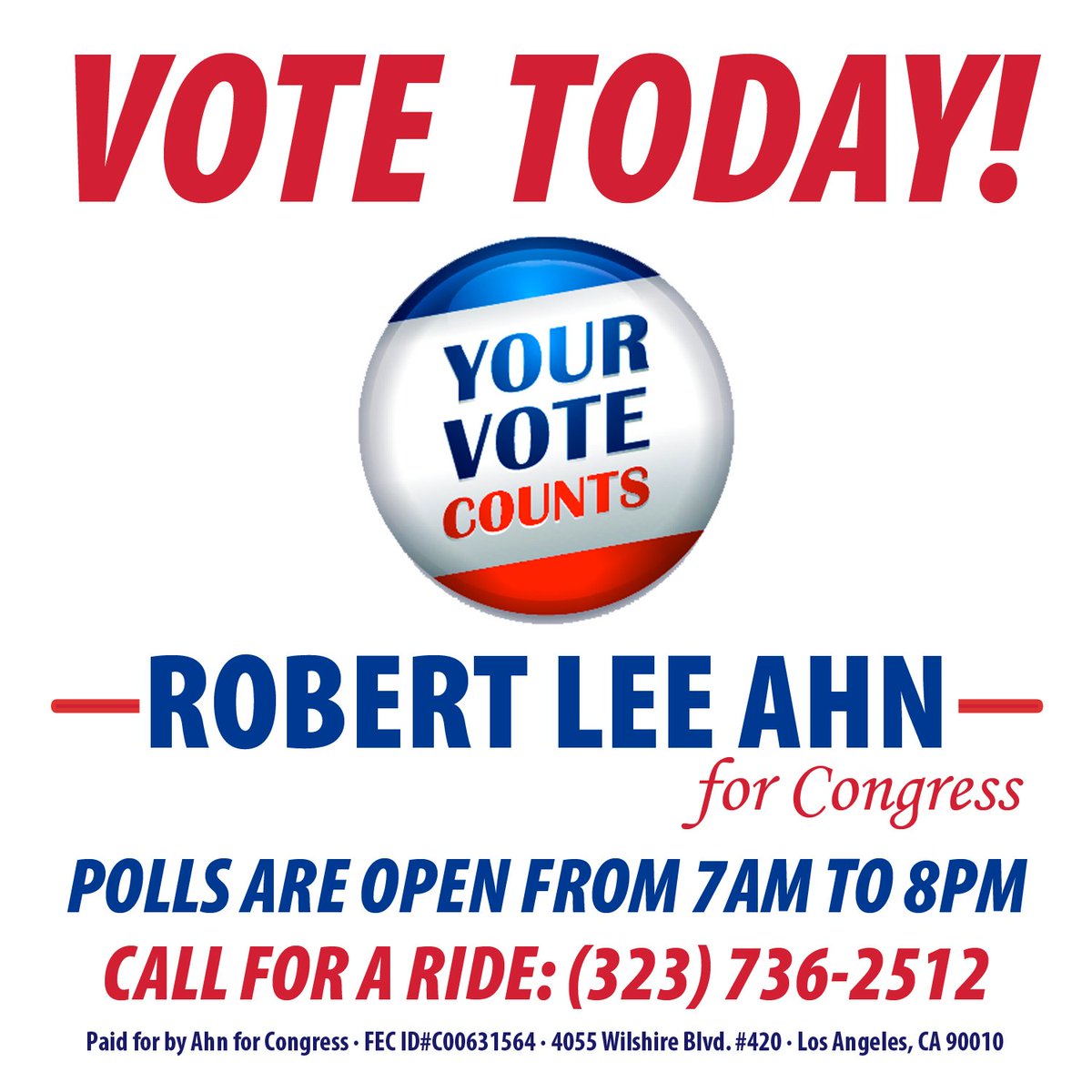 I humbly ask for your VOTE TODAY, I will fight for YOU in #Washington. #VoteAhn TODAY June 6th, polls open till 8pm. #Ahn4Congress #Ahn4CA34