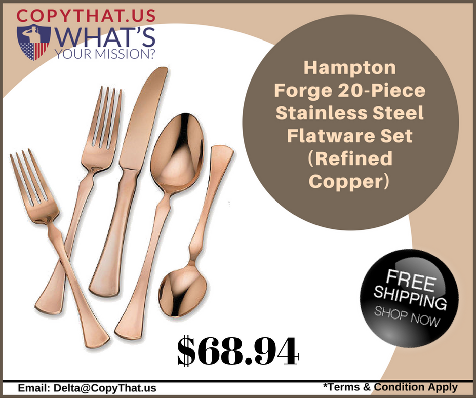 Copy_That_US's tweet image. Hampton Forge 20-Piece Stainless Steel Flatware Set (Refined Copper) #HomeAppliances #SpoonSet copythat.us/hampton-forge-…