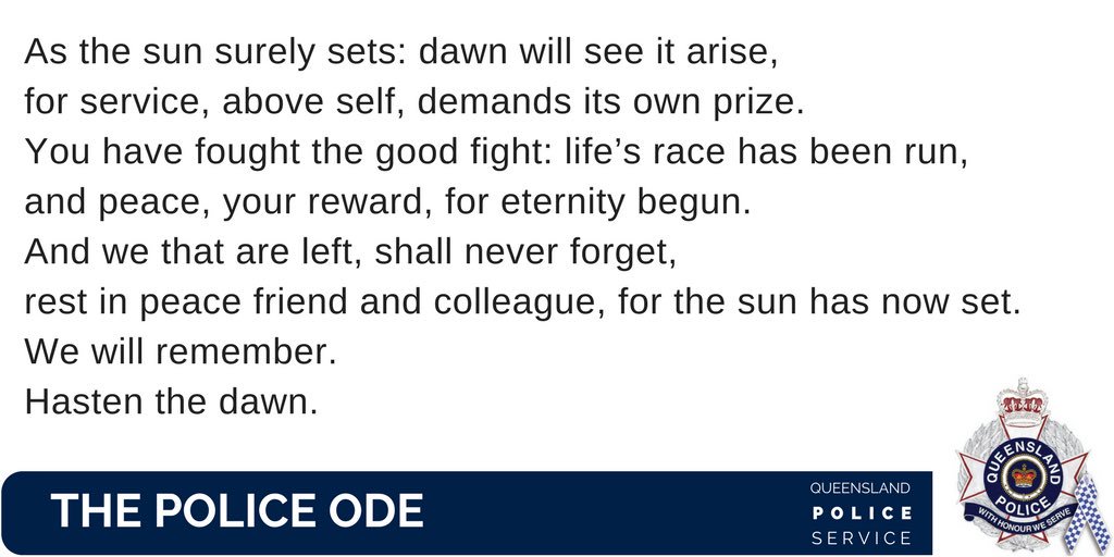 QldPolice's tweet photo. Brett's Assistant Commissioner Tony Wright will read the Police Ode. #ValeBrett https://t.co/YrGqYzgLIQ