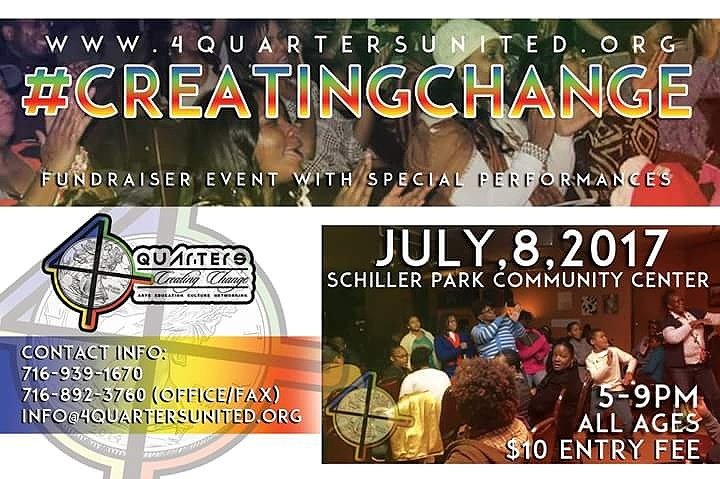 4QuartersWNY's tweet photo. Tickets are available for our #CreatingChange Fundraiser event July 8th! Guest speakers, vendors, entertainment &amp; performances! #4Quarters https://t.co/L4yehB3ZkW