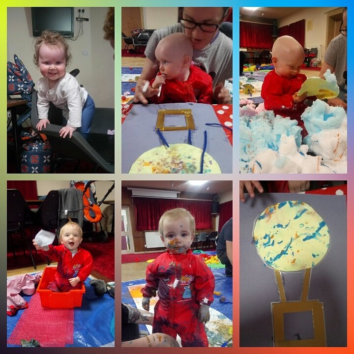 Our Babies discovered Circles, Squares and Triangles with hot air balloons, and crazy foam! ❤️ #babydiscover #creativekids #paintybabies